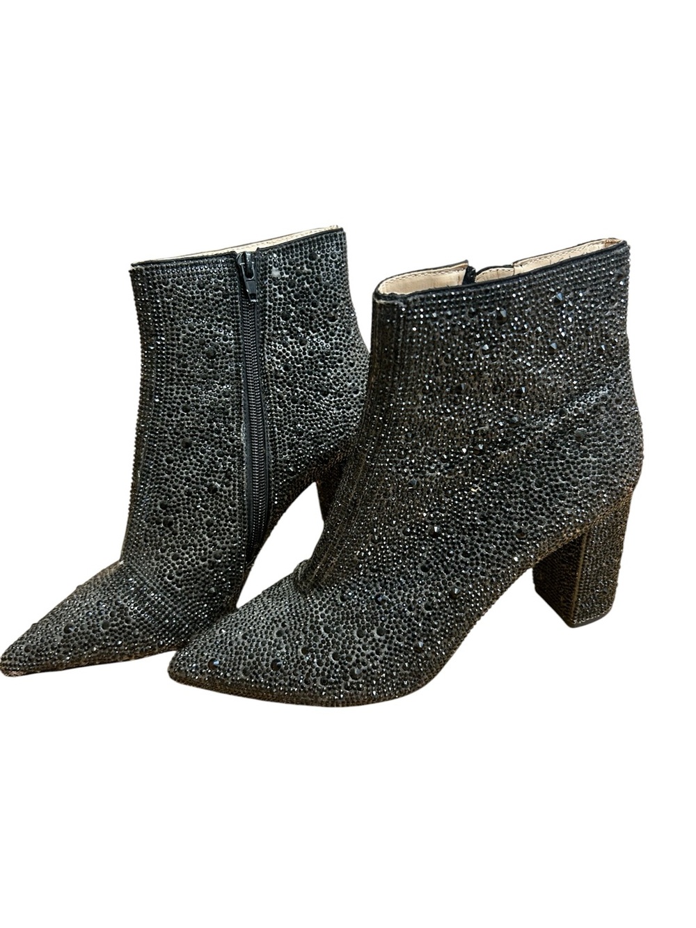 Betsey Johnson Cady Black Sequin Heeled Ankle Boots size 8